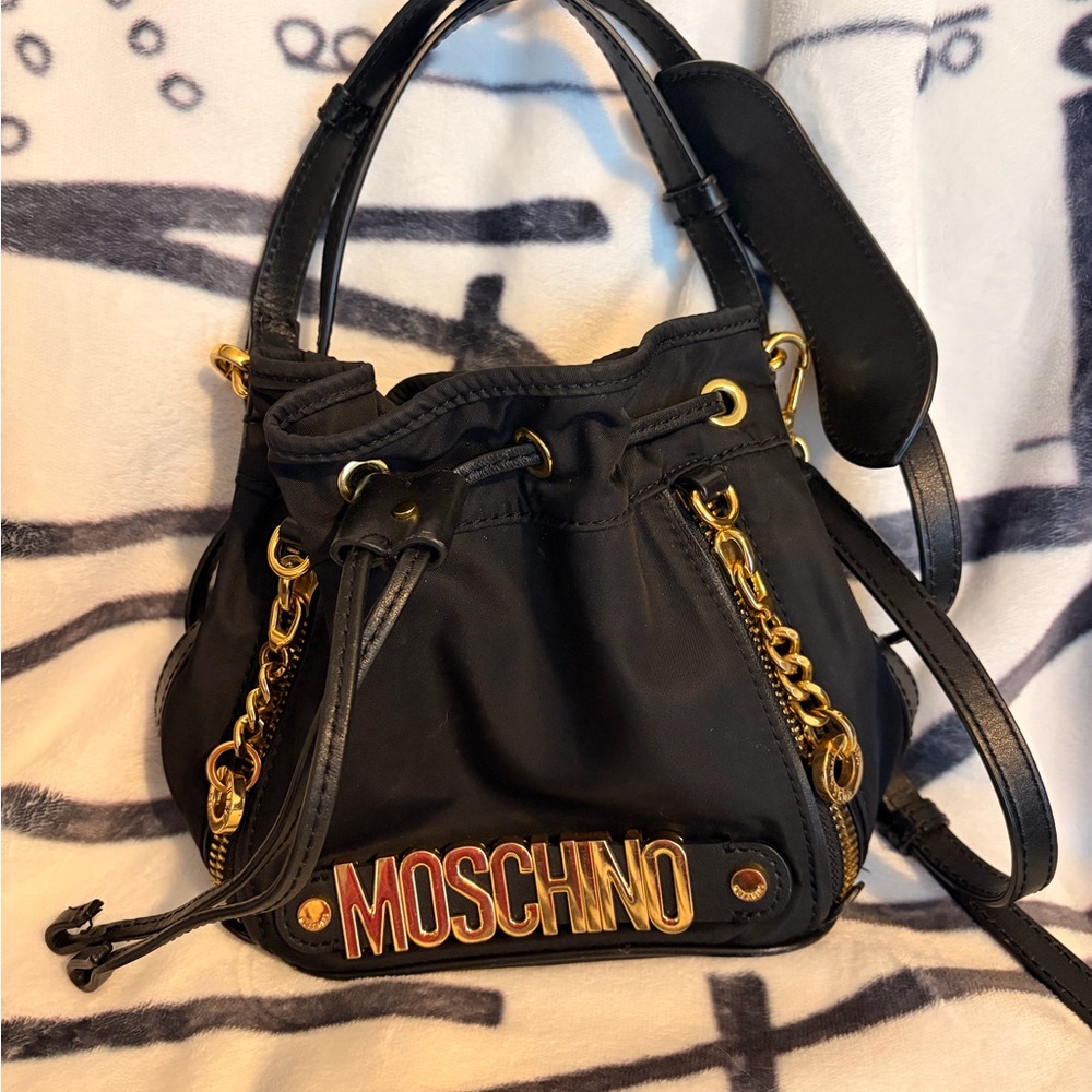 Moschino Black Shoulder Bag with Gold Accents